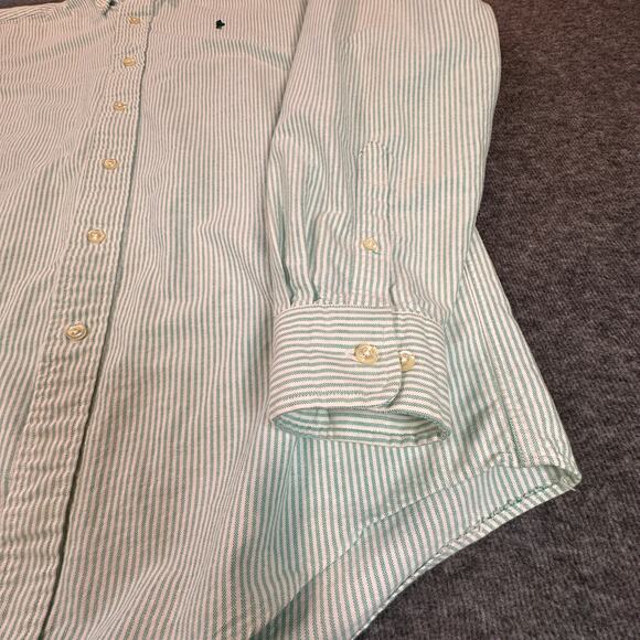 Hunt Club Shirt Mens Large Green White Stripe Embroidered Chest Cotton Button - Picture 4 of 10